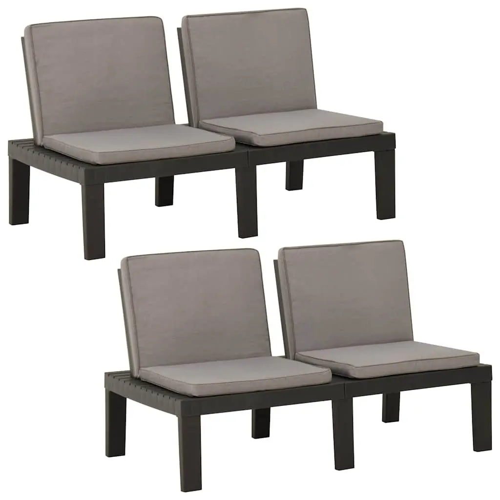 Garden Lounge Benches Outdoor Seating 2 Piece Grey Padded