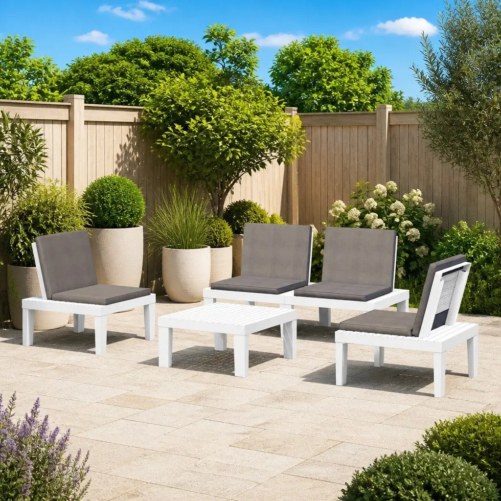 Garden Lounge Set Outdoor Furniture 4 Piece with Cushions Table White
