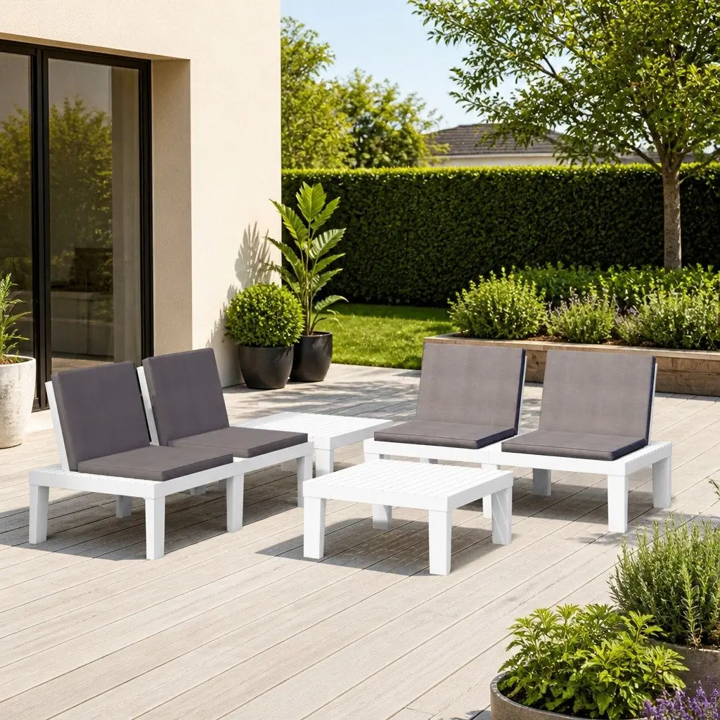 4 Piece Outdoor Lounge Set Garden Furniture Seating with Cushions Table White