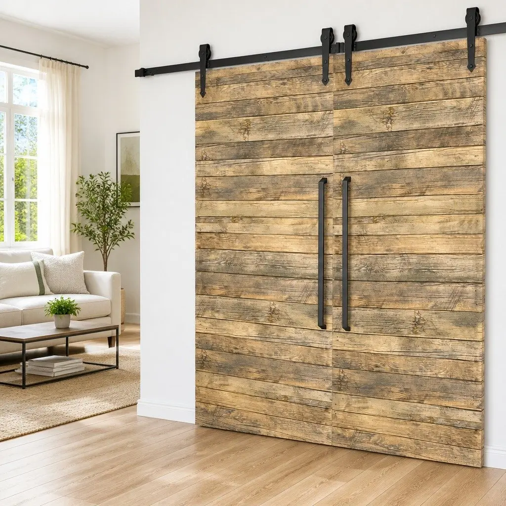 Sliding Door Hardware Kit Barn Door Hanger Set 200cm Black Steel Track Rollers