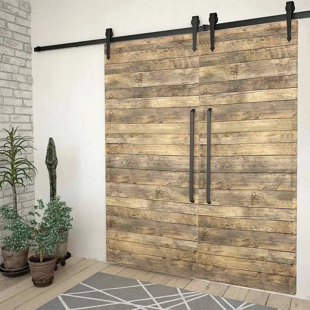 Sliding Door Hardware Kit Barn Door Hanger Set 200cm Black Steel Track Rollers