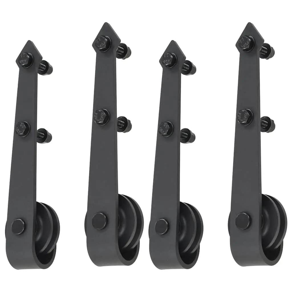 Sliding Door Hardware Kit Barn Door Hanger Set 200cm Black Steel Track Rollers