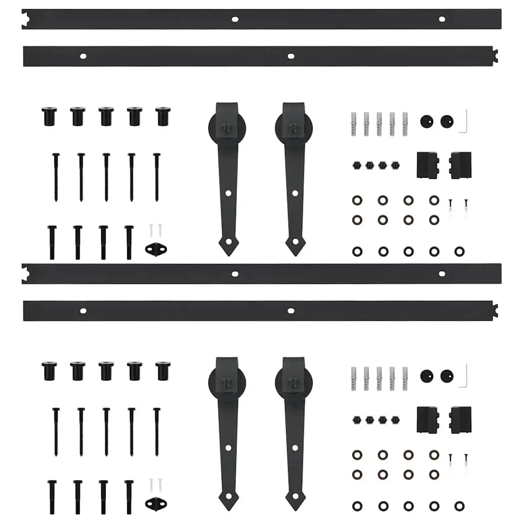 Sliding Door Hardware Kit Barn Door Hanger Set 200cm Black Steel Track Rollers