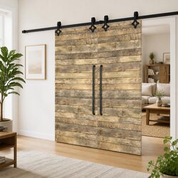 Sliding Door Hardware Kit 2 pcs 183 cm Steel Track Rollers Barn Door Set