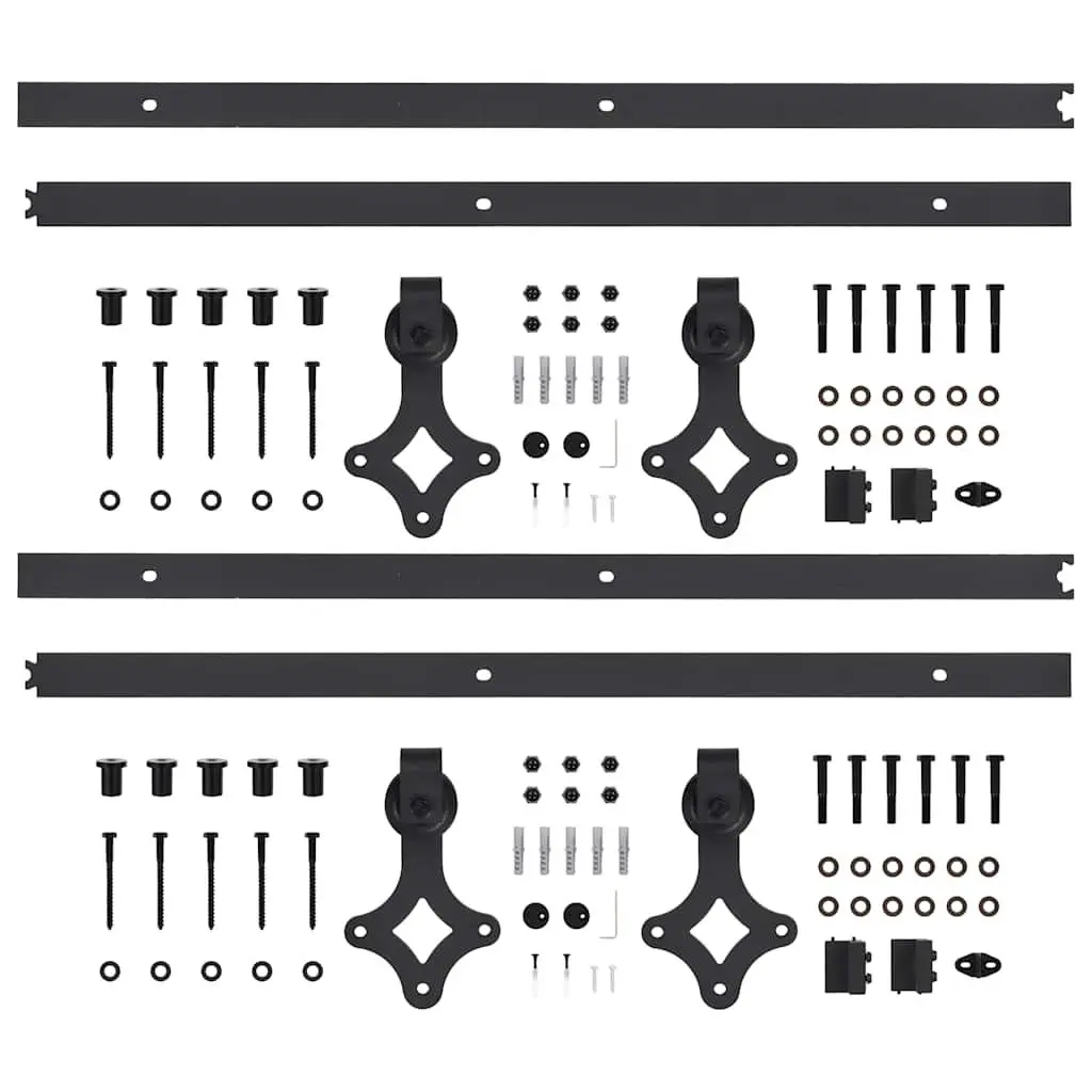 Sliding Door Hardware Kit Barn Door Set 183 cm Black Steel Track Rollers