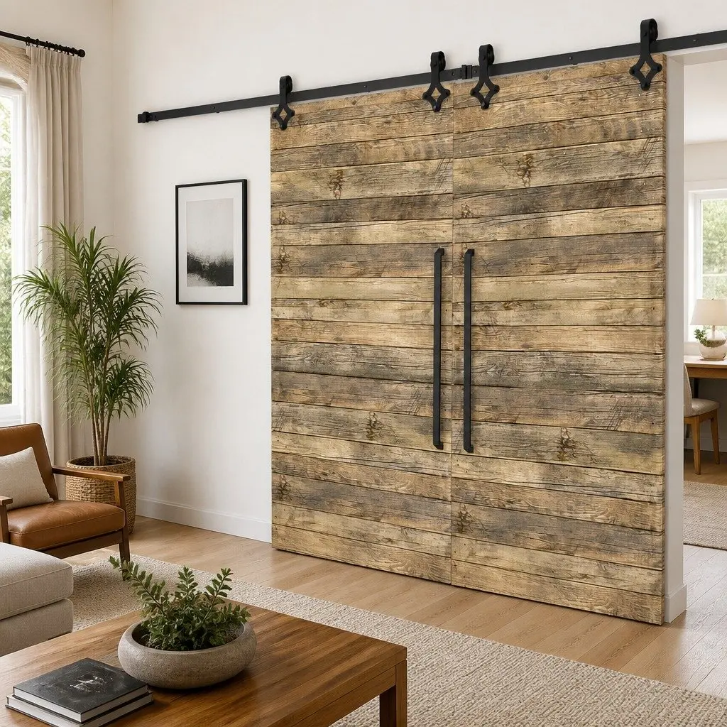 Sliding Door Hardware Kit Barn Door System 200cm Black 2 Piece