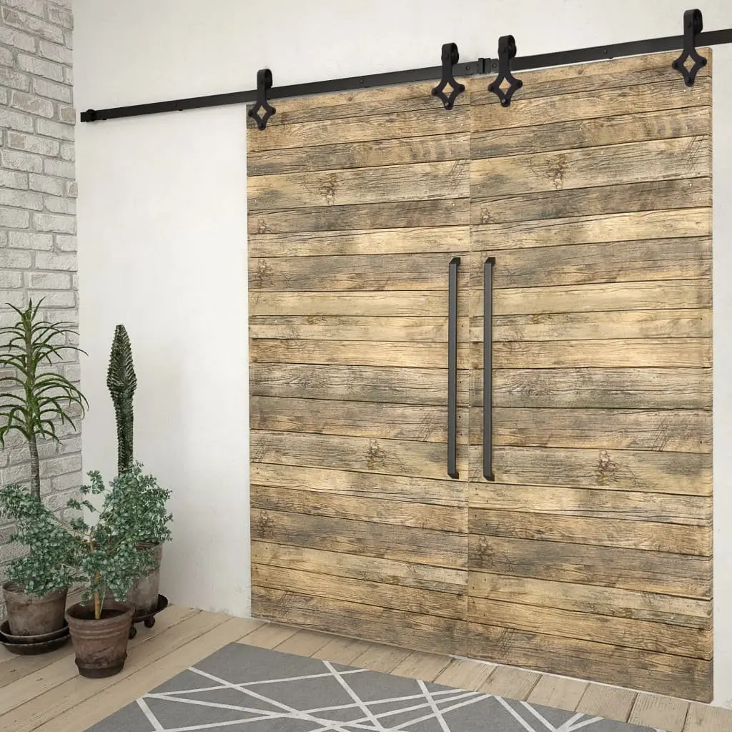 Sliding Door Hardware Kit Barn Door System 200cm Black 2 Piece