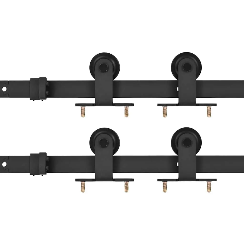 Sliding Door Hardware Kit Barn Door System 200cm Track Black 2 Pieces