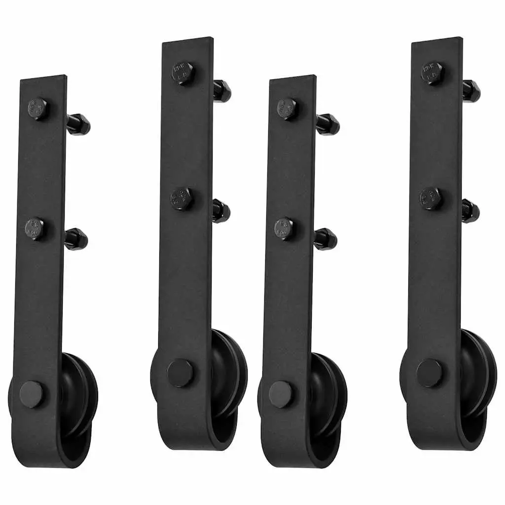 Sliding Door Hardware Kit 2 Pack 200cm Track Rail Roller Set Black
