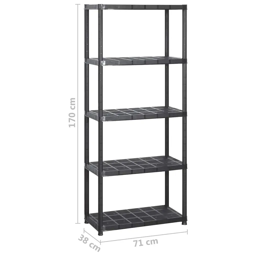 5 Tier Black Plastic Storage Shelf Compact Organizing Unit Bookshelf Display Rack