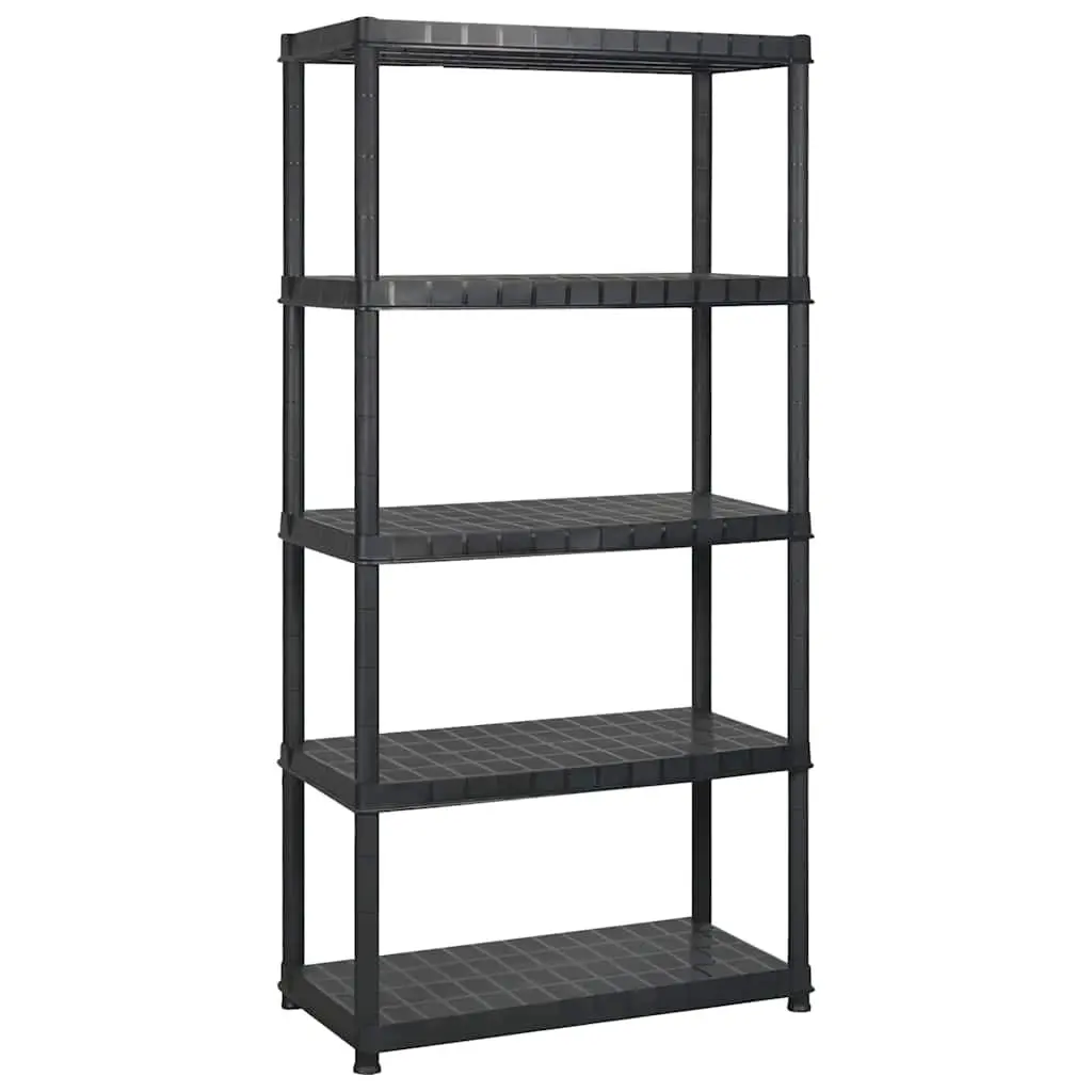 5-Tier Storage Shelf Black Plastic Industrial Shelving Unit Garage Warehouse