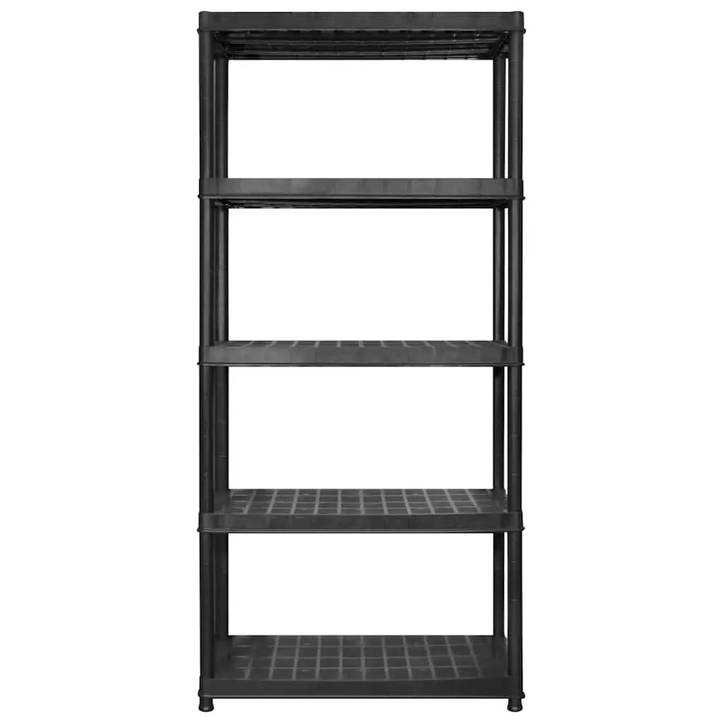 5-Tier Storage Shelf Black Plastic Shelving Unit Bookshelf Display Rack