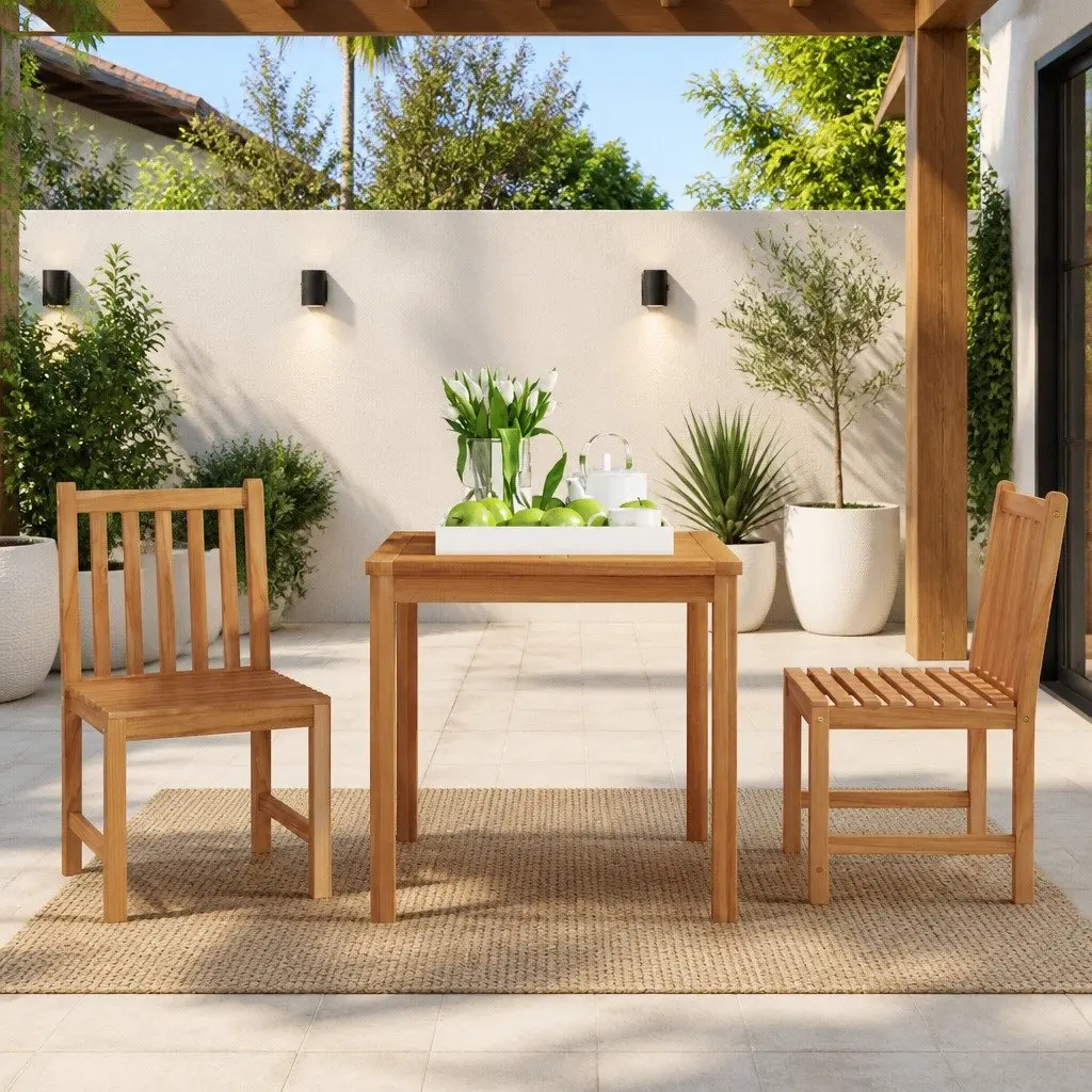 3 Piece Garden Dining Set 80x80 cm Teak Wood Outdoor Furniture Patio Table