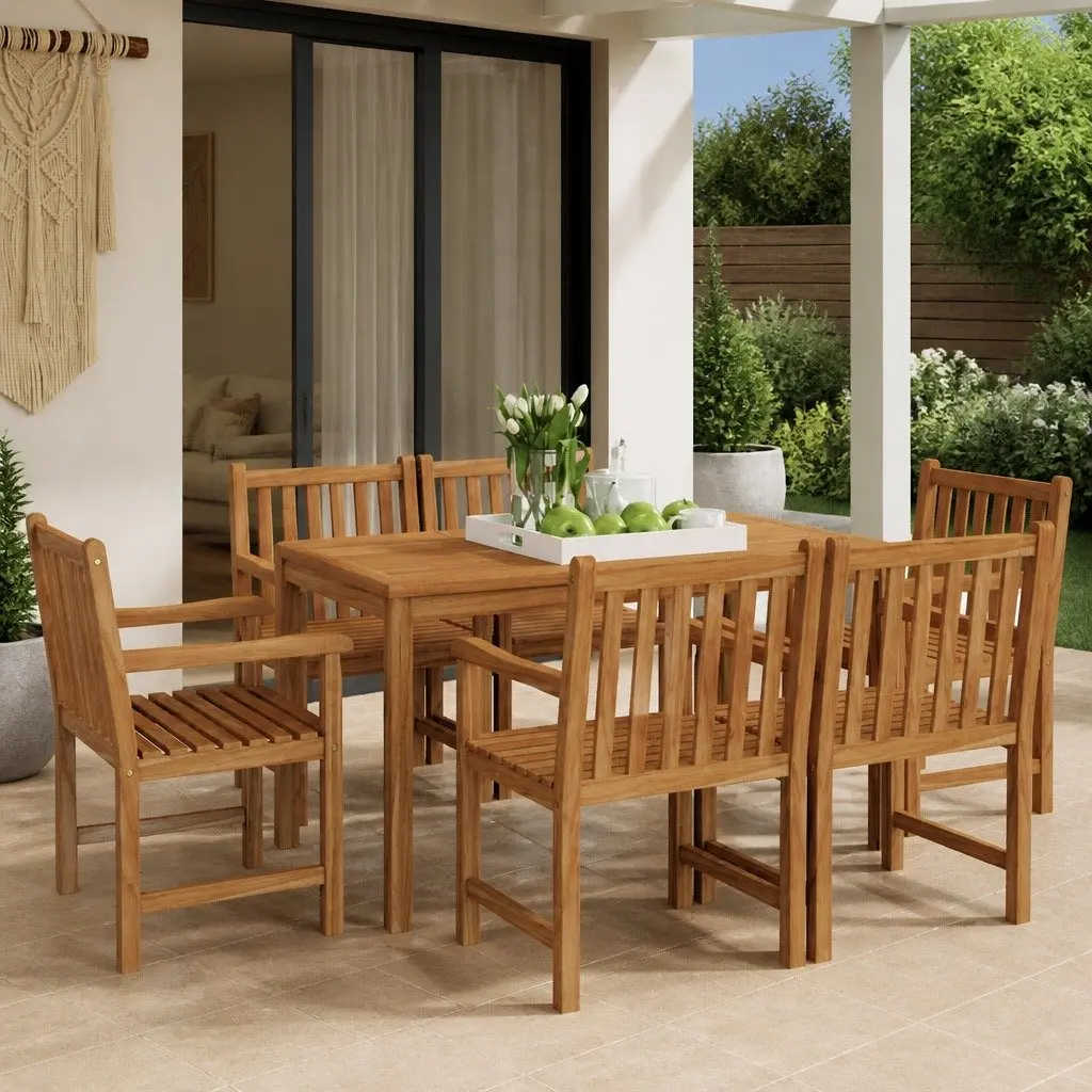 Teak Wood Outdoor Garden Dining Set 7 Piece Patio Furniture Brown