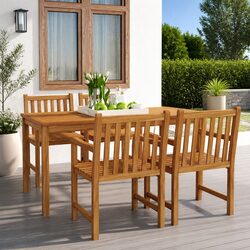 Garden Dining Set 5 Piece Outdoor Furniture Table Chairs Patio Brown Wood