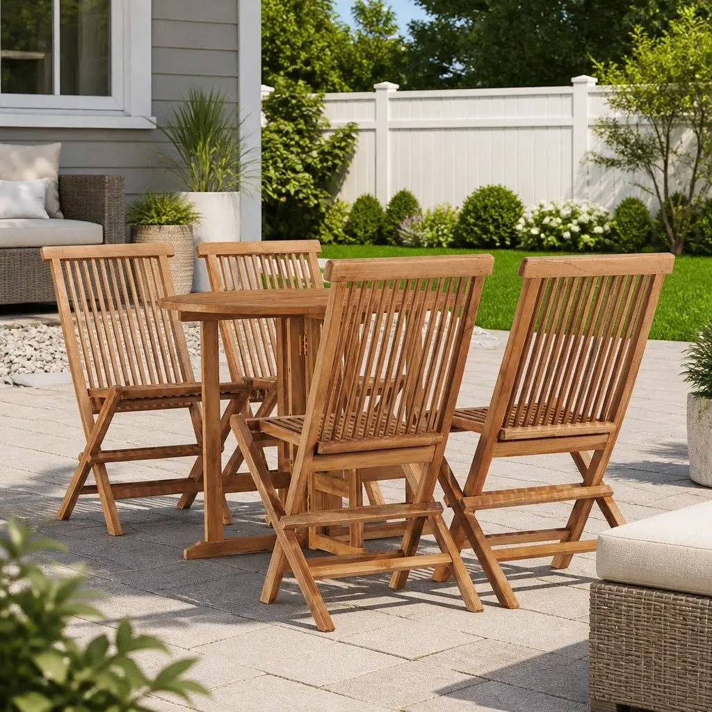 5 Piece Teak Wood Dining Set for Outdoors