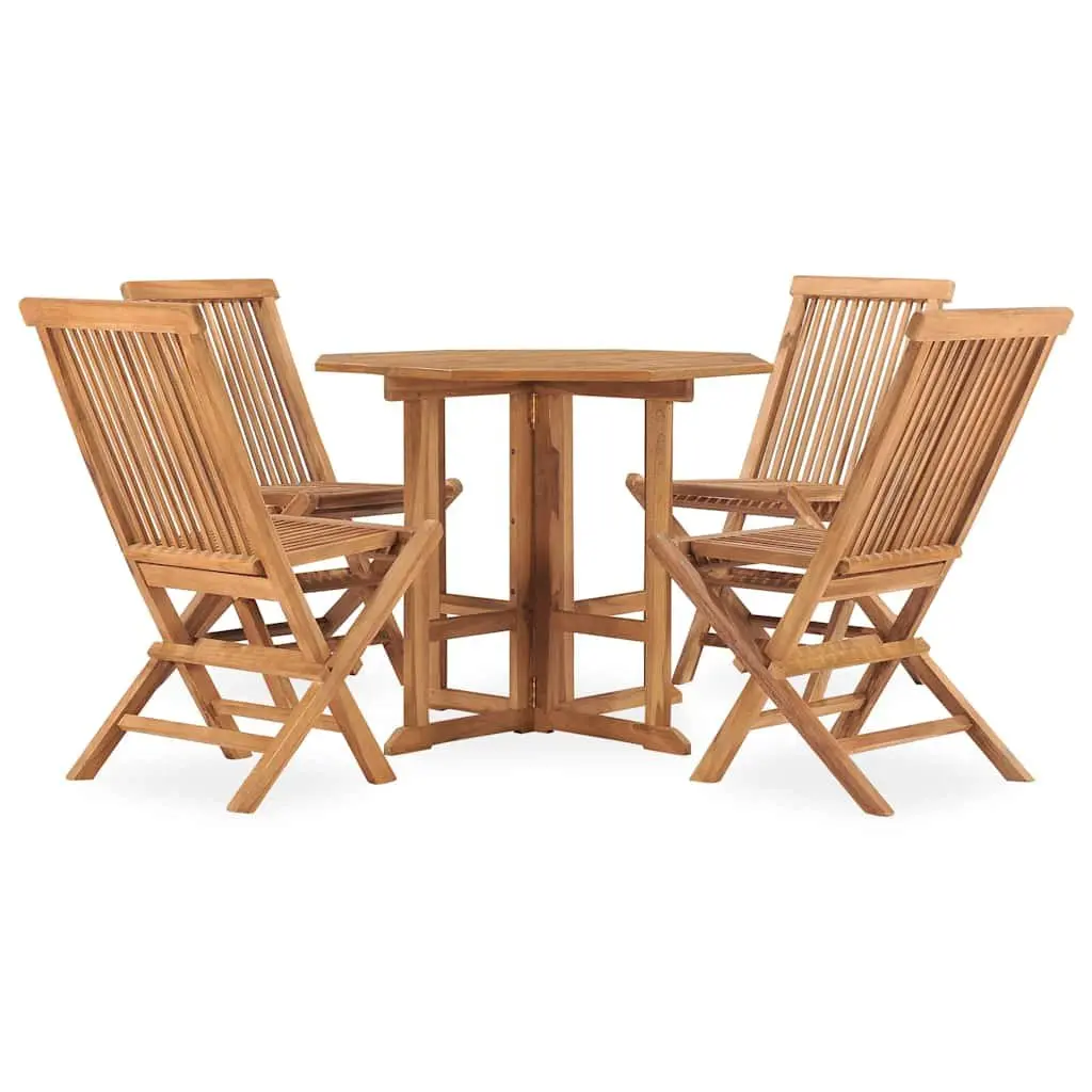 5 Piece Folding Outdoor Dining Set Teak Wood Garden Patio Table Chairs Brown