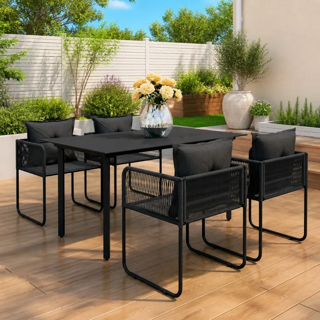 5 Piece Black Rattan Dining Set