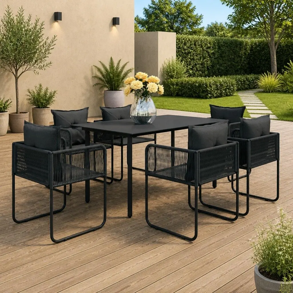 7 Piece Black Rattan Set