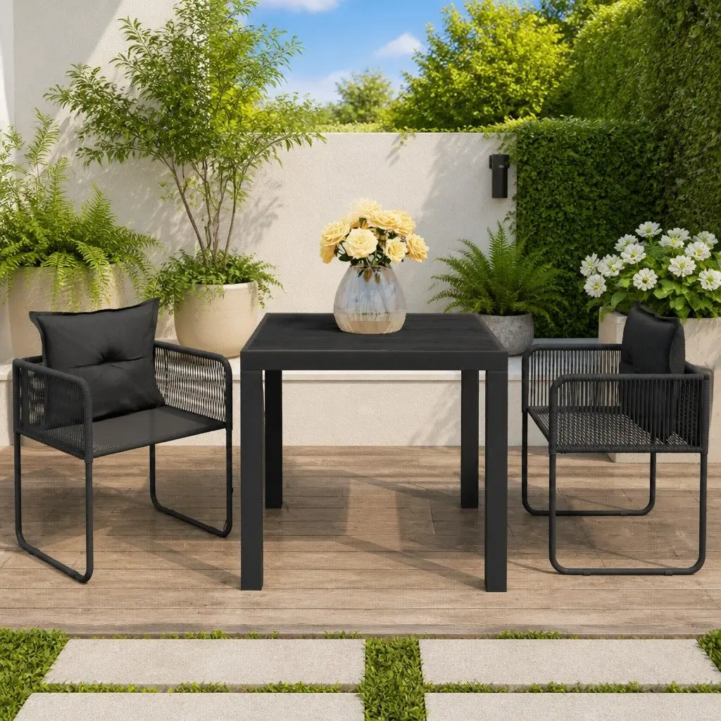3 Piece Outdoor Dining Set Black Rattan Chair Table
