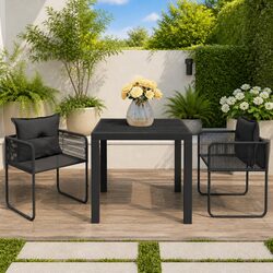 3 Piece Outdoor Dining Set Black Garden Furniture Rattan Chair Table Patio