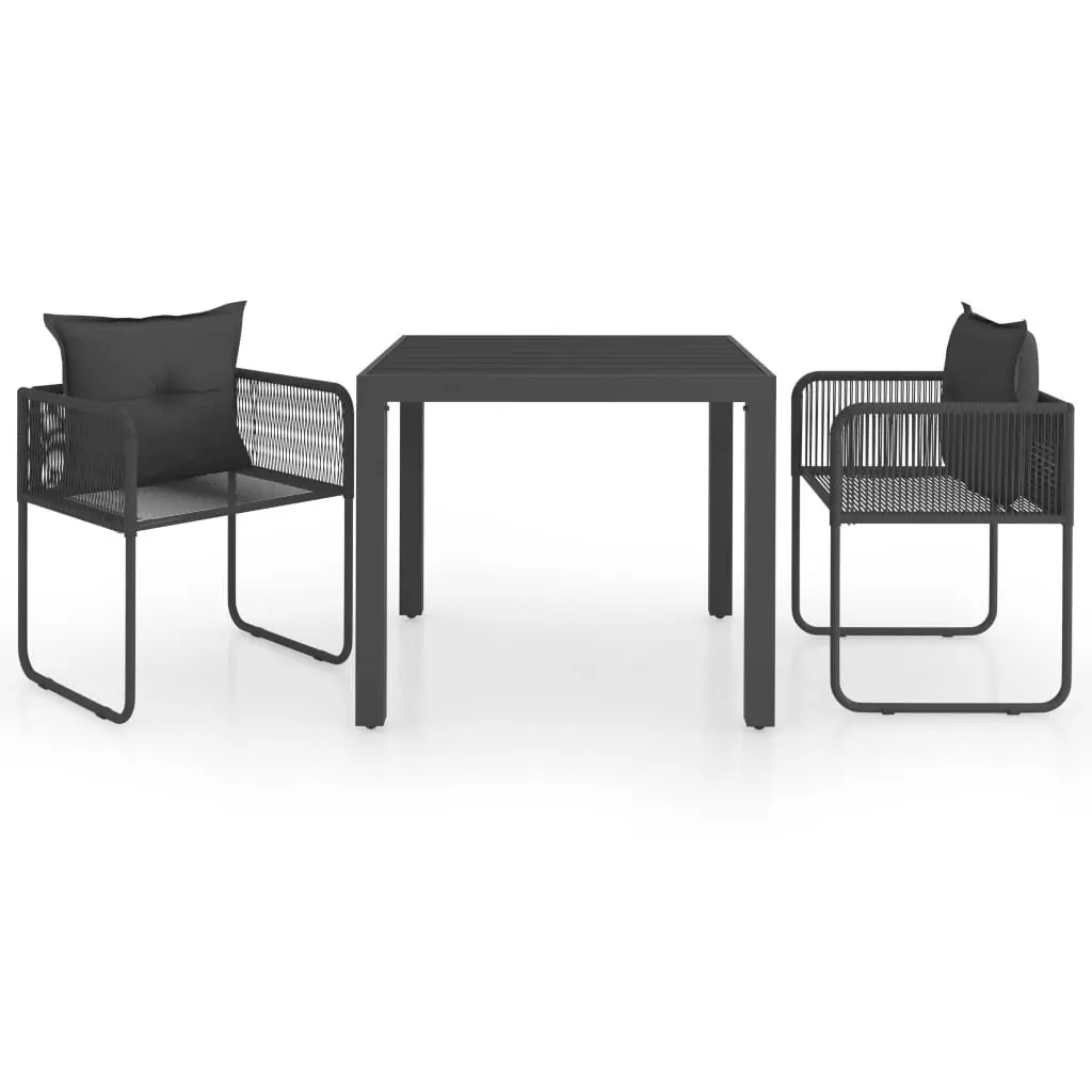 3 Piece Outdoor Dining Set Black Rattan Chair Table