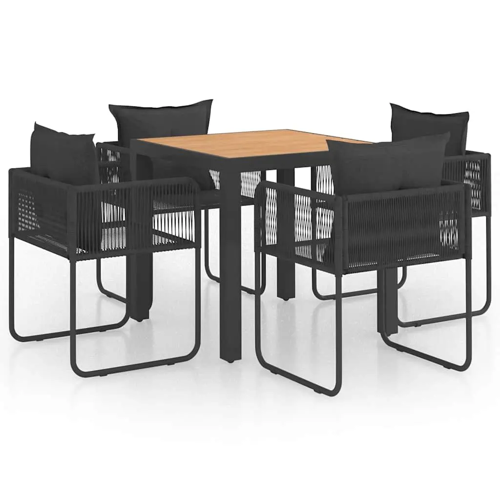 5 Piece Garden Dining Set Outdoor Patio Furniture Black Rattan Chairs Table