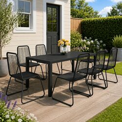 9 Piece Outdoor Dining Set Garden Patio Table Chairs PVC Rattan Black