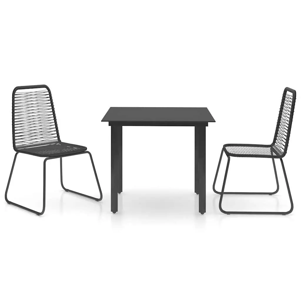3 Piece Garden Dining Set Outdoor Patio Furniture Black Rattan Steel Frame
