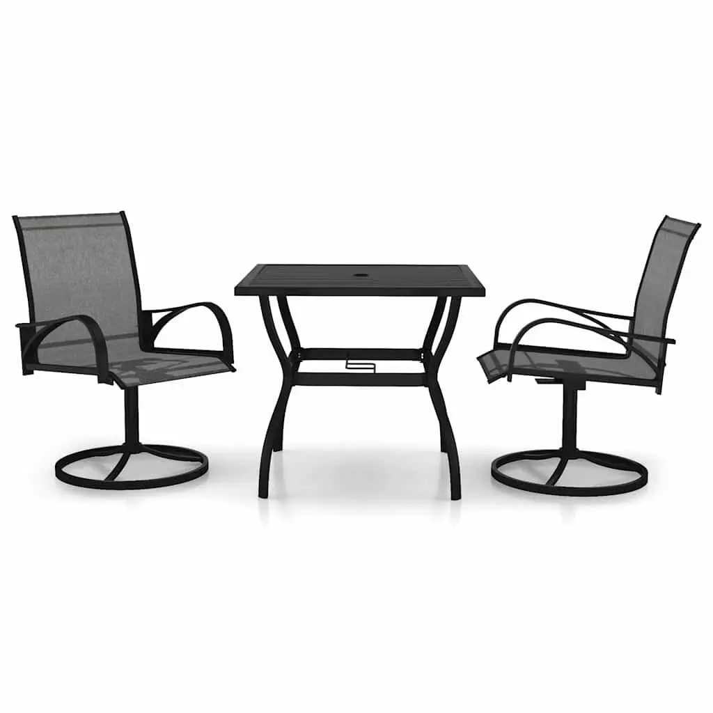3 Piece Outdoor Dining Set Steel Frame Textilene Chairs Garden Furniture Grey