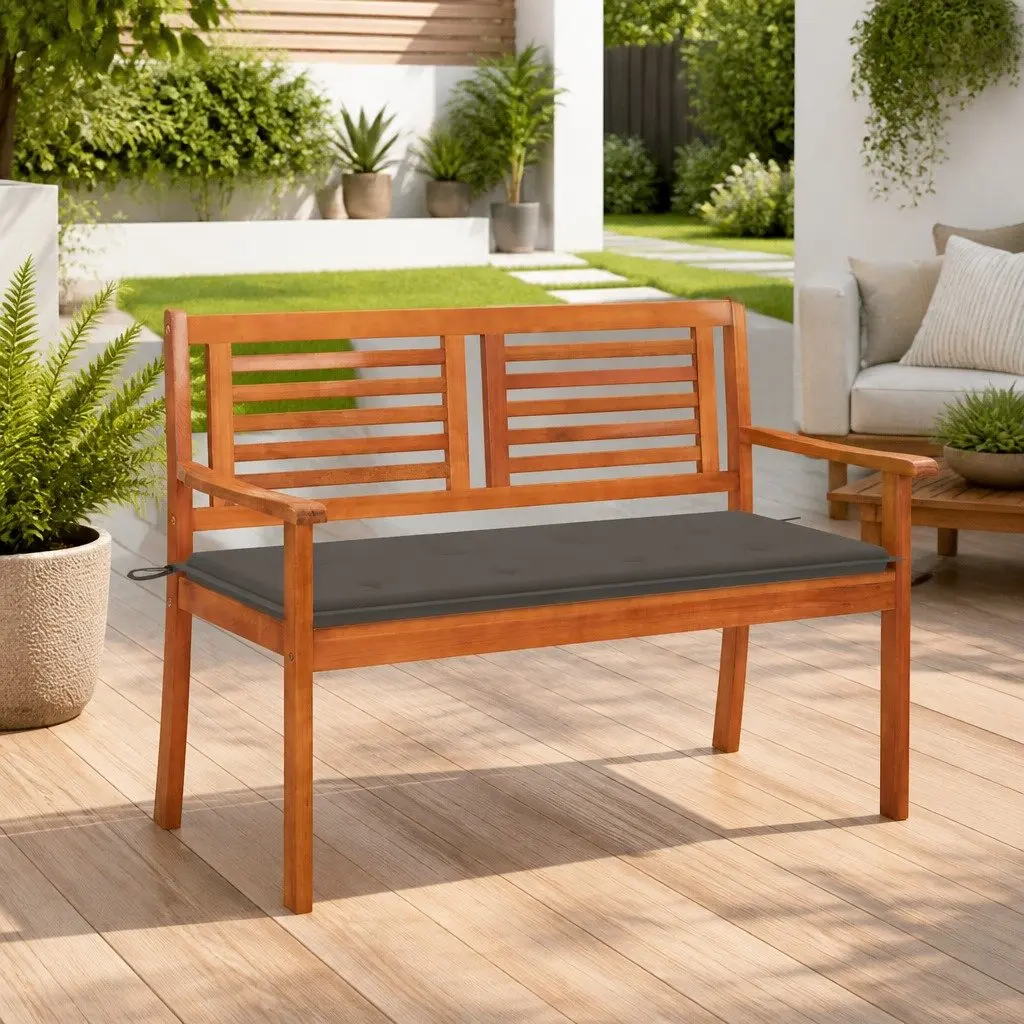 Outdoor Garden Bench 120cm Solid Wood Seating with Cushion Taupe