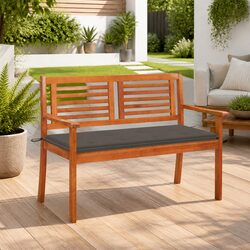 2-Seater Garden Bench with Cushion, Solid Wood, 120cm