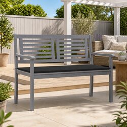 Outdoor Garden Bench 2-Seater with Cushion Grey Eucalyptus Wood Patio Seating