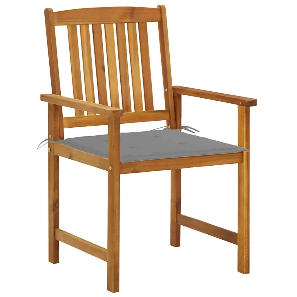Outdoor Garden Chairs Set of 4 Grey Cushions Slatted Wooden Seating