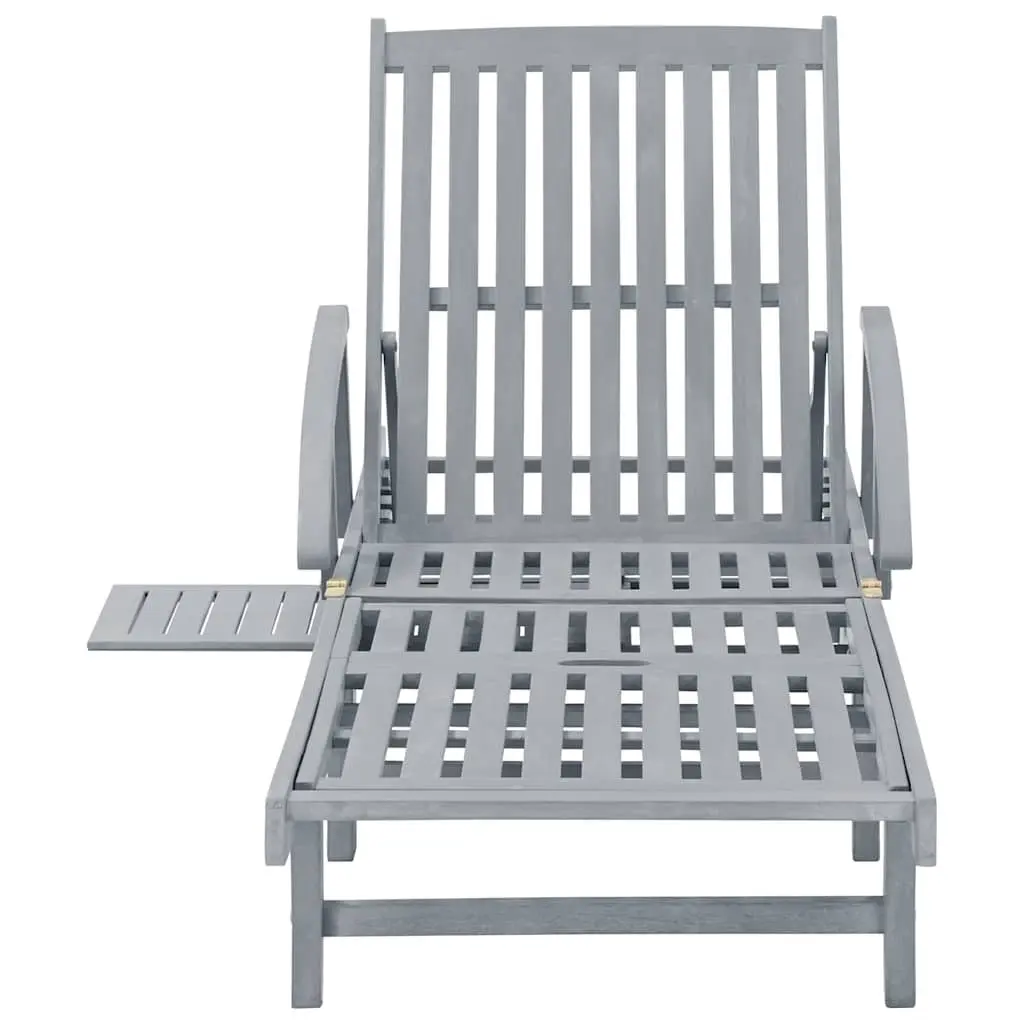 Sun Lounger Garden Chair Adjustable Backrest Footrest Wheels Pull-out Table Grey