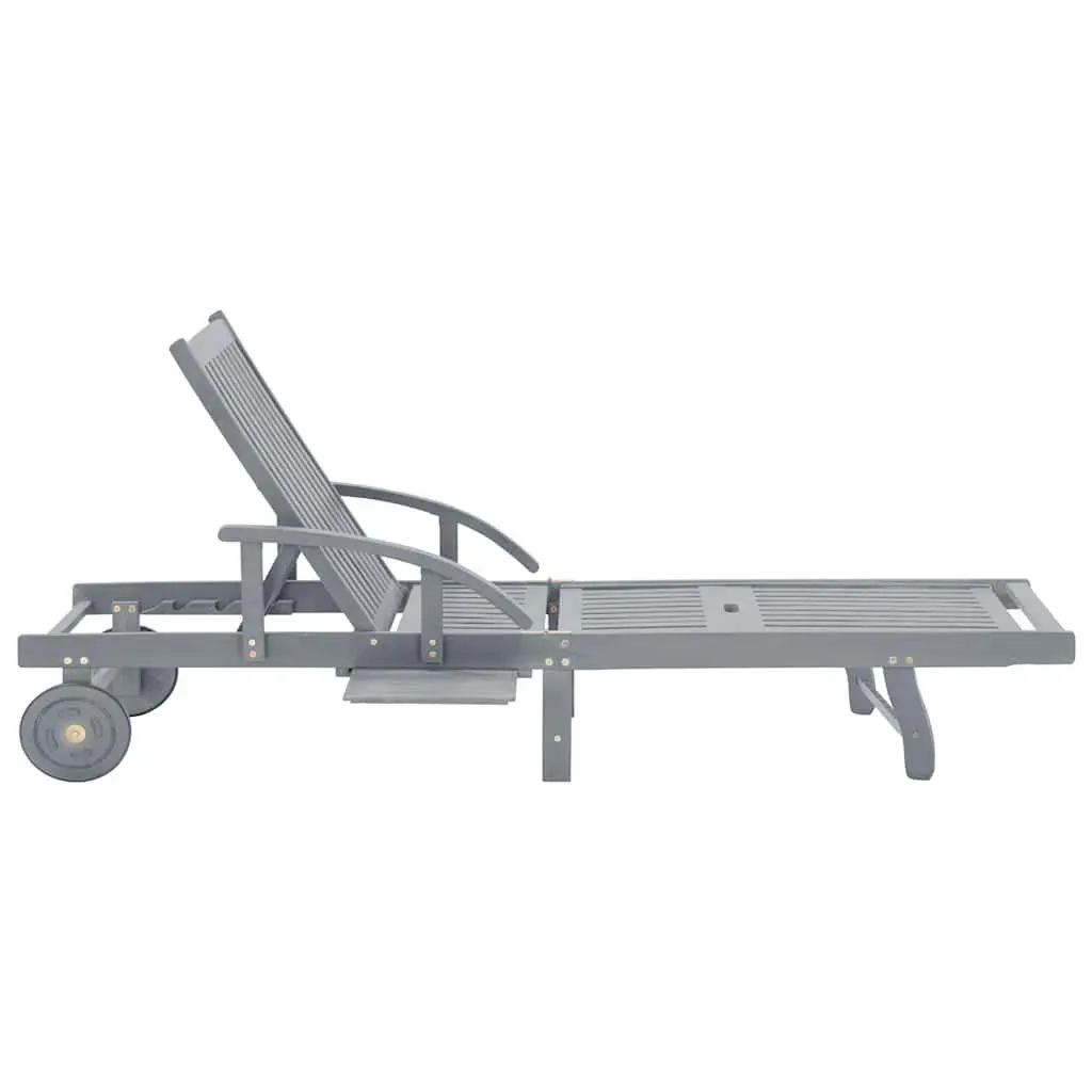Sun Lounger Garden Chair Adjustable Backrest Footrest Wheels Pull-out Table Grey
