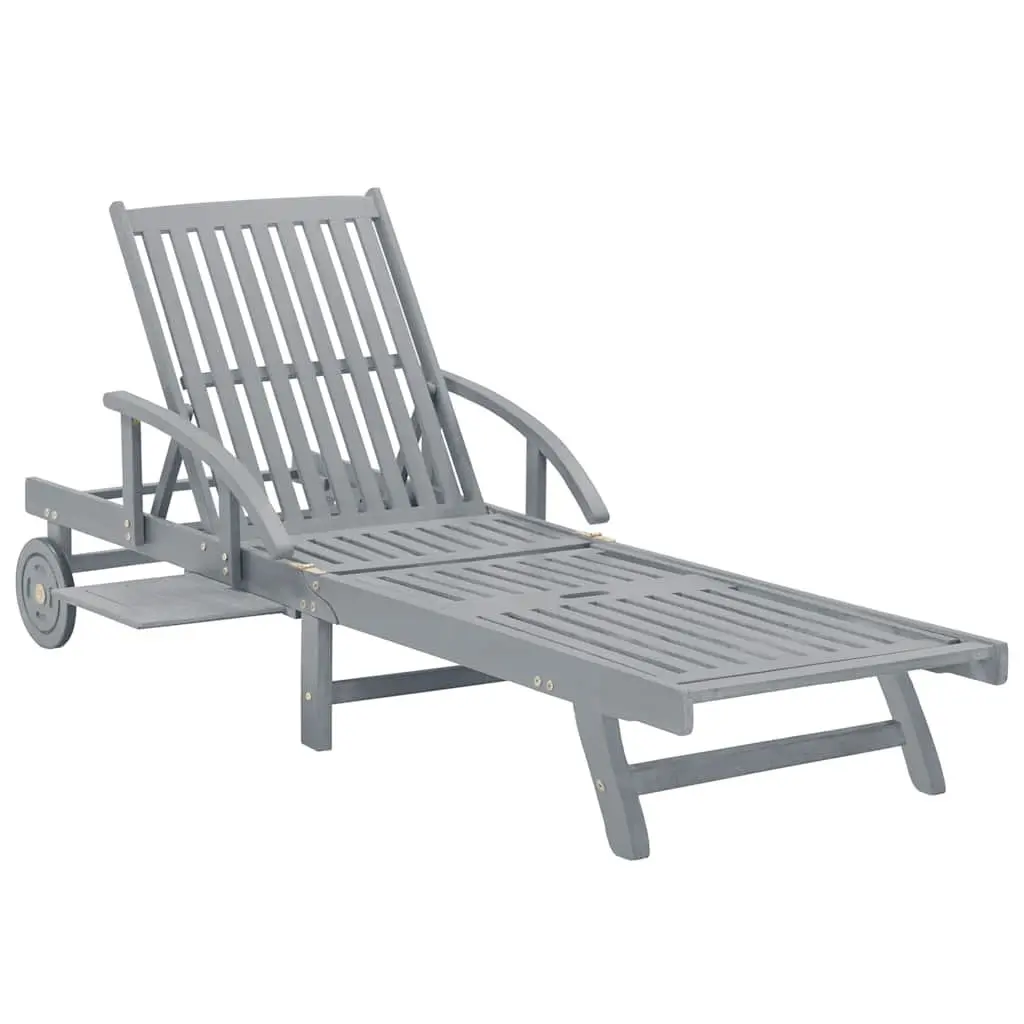 Wooden Sun Lounger Adjustable Backrest with Cushion Grey Wash