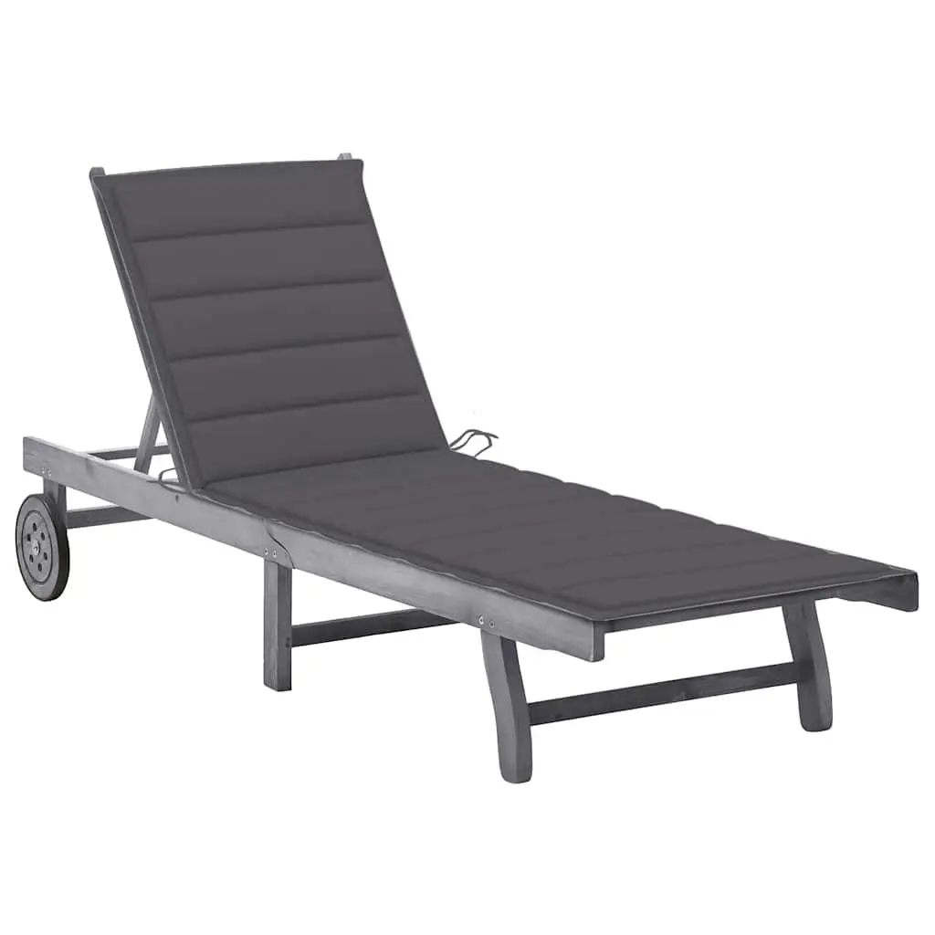 Sun Lounger Adjustable Backrest with Cushion Grey Acacia Wood Outdoor