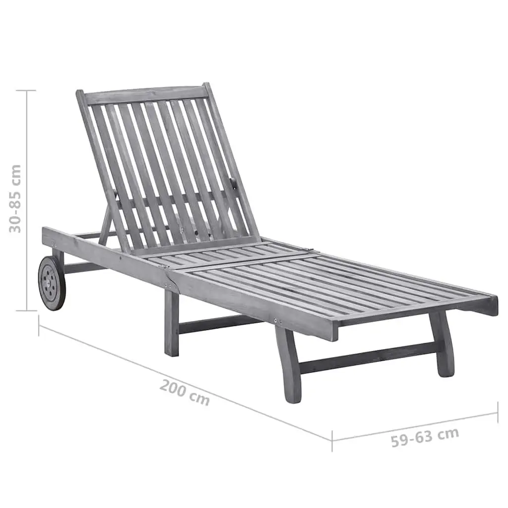 Sun Lounger Adjustable Backrest with Cushion Grey Acacia Wood Outdoor