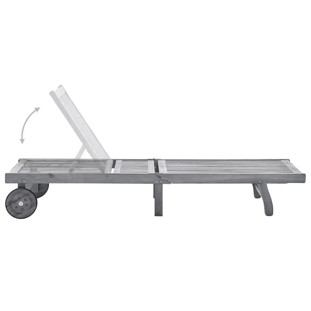 Garden Sun Lounger with Cushion Grey Outdoor Patio Seating Adjustable Backrest