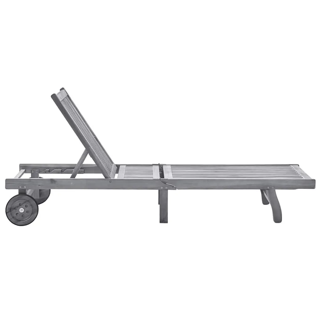 Sun Lounger Garden Outdoor Lounger Adjustable Backrest Footrest Grey Cushion