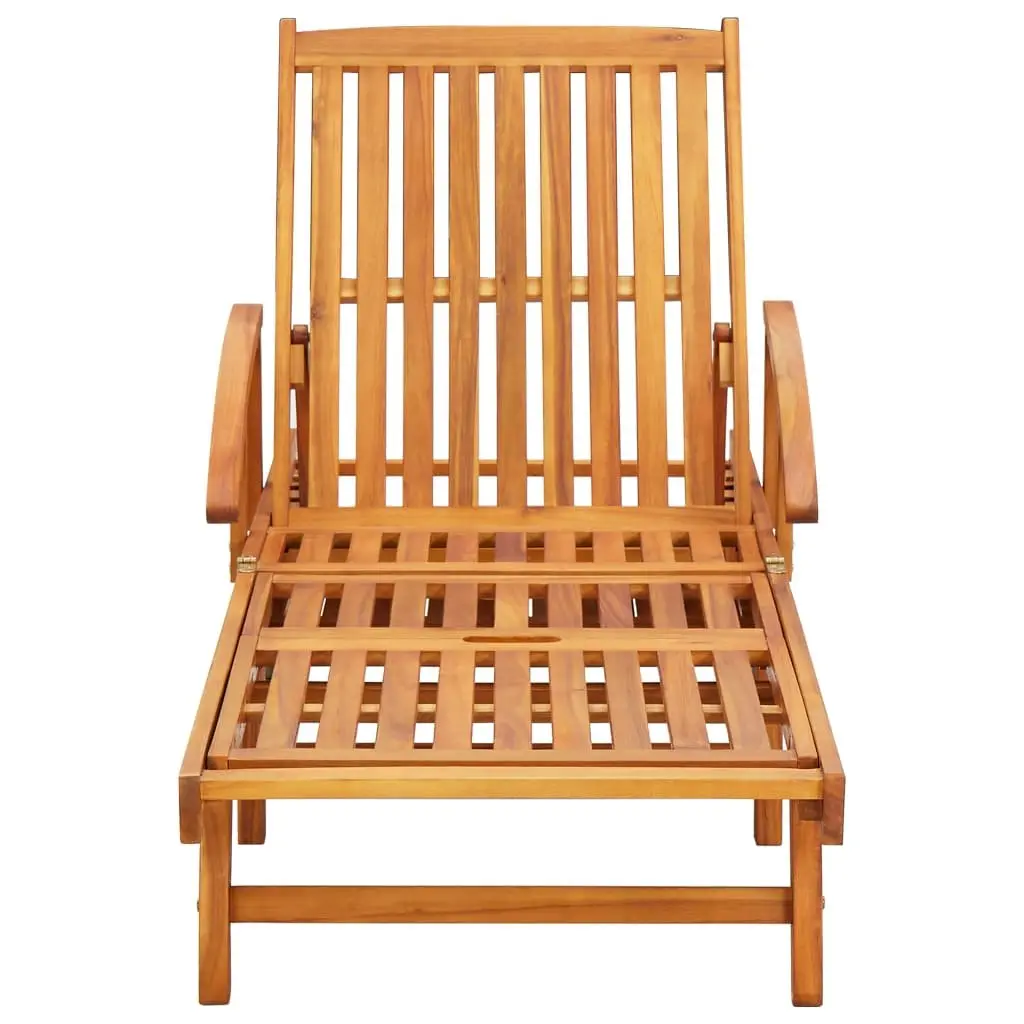 Sun Lounger Adjustable Backrest Outdoor Recliner with Wheels Pull-Out Table Solid Acacia Wood Taupe