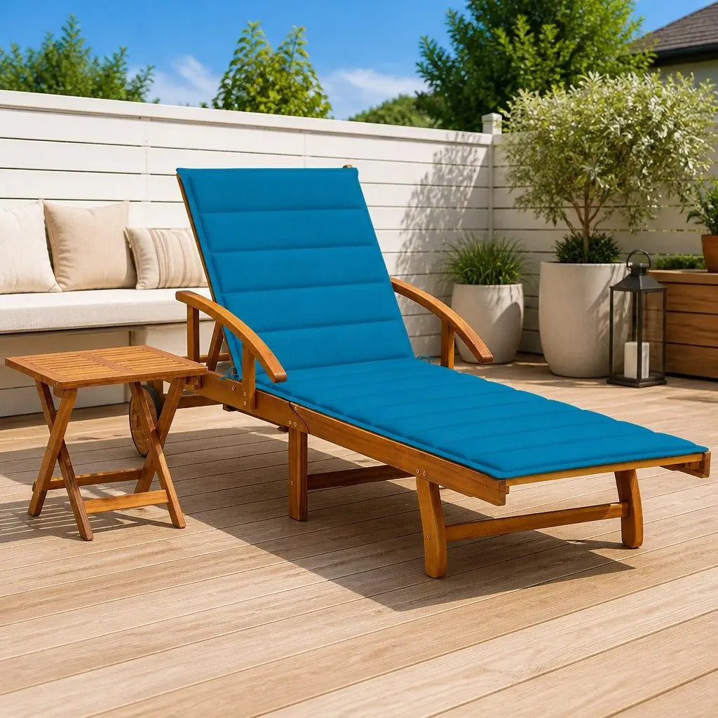 Sun Lounger Adjustable Backrest Outdoor Patio Furniture Acacia Wood Blue