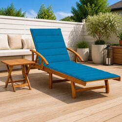 Sun Lounger Garden Outdoor Patio Furniture Adjustable Backrest Wheels Acacia