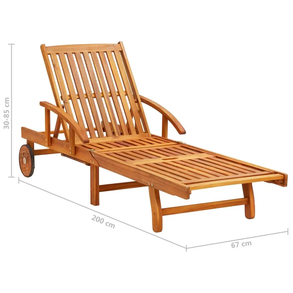 Sun Lounger Adjustable Backrest Outdoor Patio Furniture Acacia Wood Blue