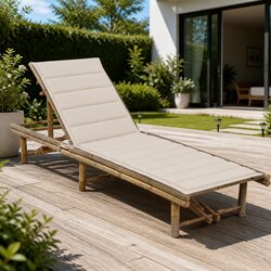 Comfortable Bamboo Sun Lounger with Beige Cushion