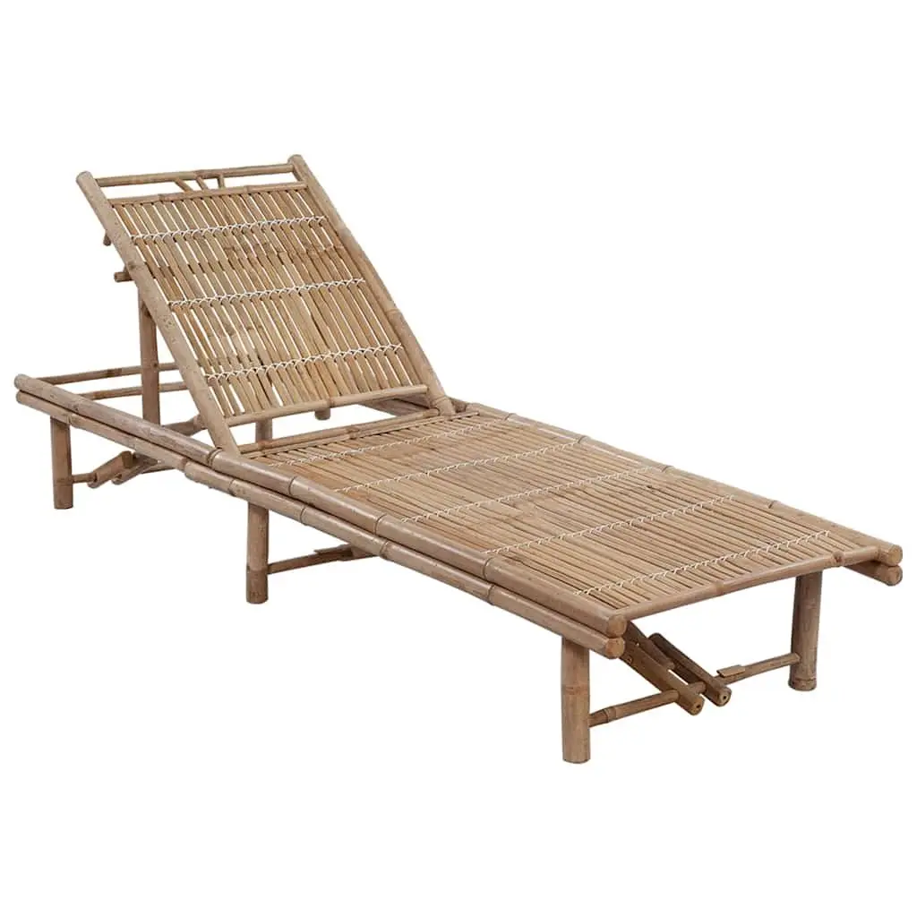 Bamboo Sun Lounger Adjustable Backrest Outdoor Chair Blue