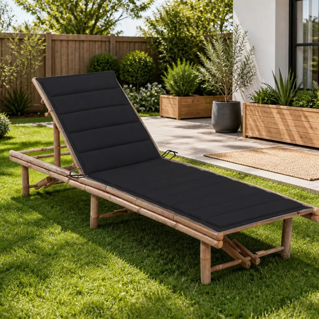 Adjustable Outdoor Bamboo Lounger with Cushion for Garden Relaxation Black