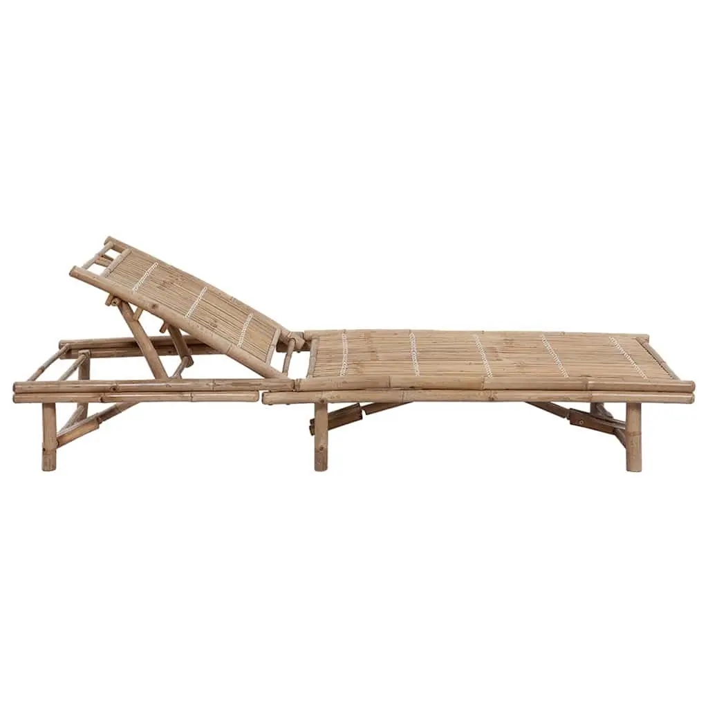 Garden Sun Lounger Bamboo Frame Adjustable Backrest Outdoor Seating with Cushion