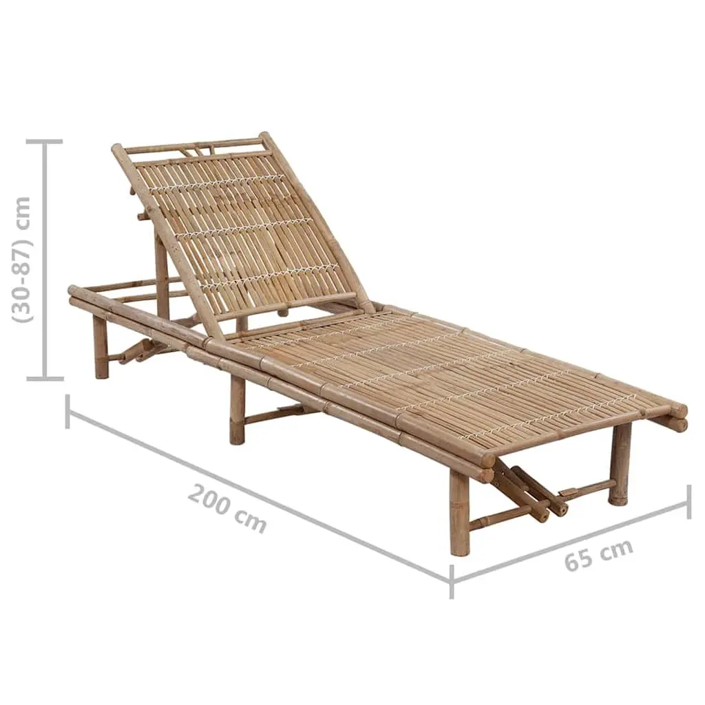 Garden Sun Lounger Bamboo Frame Adjustable Backrest Outdoor Seating with Cushion